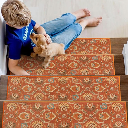 Lahome Carpet Stair Treads Non Slip Backing, 15 Pack 8" X 30" Stair Treads for Wooden Steps Indoor, Soft Washable Stairway Stair Runners Oriental Staircase Rugs for Kids Pets Elders(15pc, Grey)