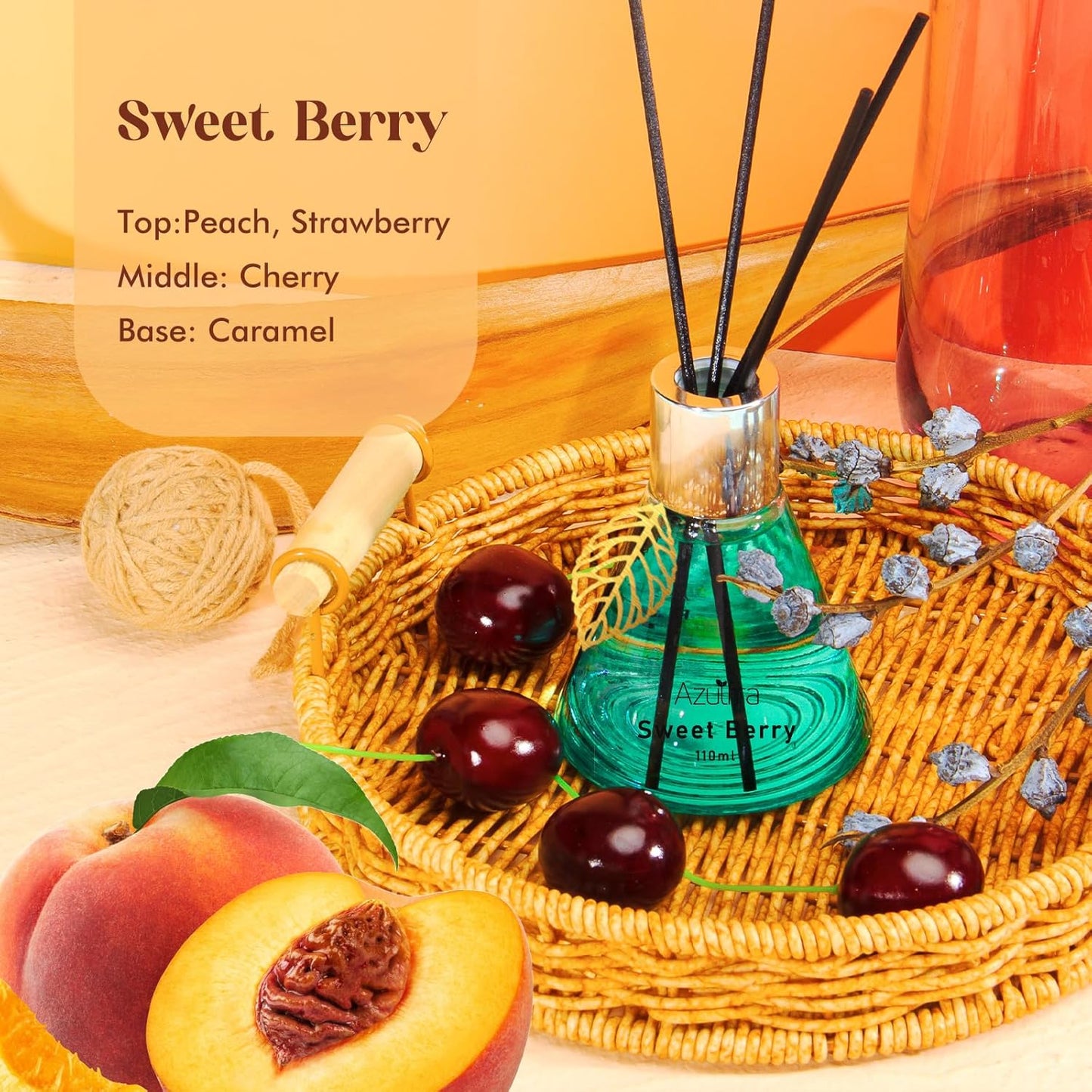 Reed Diffuser Set for Home, Citrus Scented Diffuser with 6 Diffuser Sticks, Home Fragrance Scent Essential Oil Stick Diffuser for Christmas Shelf Decor,3.4 oz