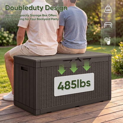 Flamaker Outdoor Storage Box 80 Gallon Resin Waterproof Deck Box Delivery Box with Wood Texture Large Storage Bin for Patio Cushions, (Grey)