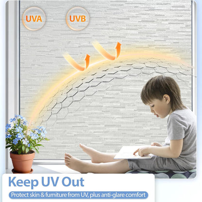 GTJ Frosted Window Privacy Film, Static Cling No Glue Removable Reusable, UV Blocking Glare & Heat Reduction, for Bathroom Glass Door Home Office, 17.5" x 78.7"in