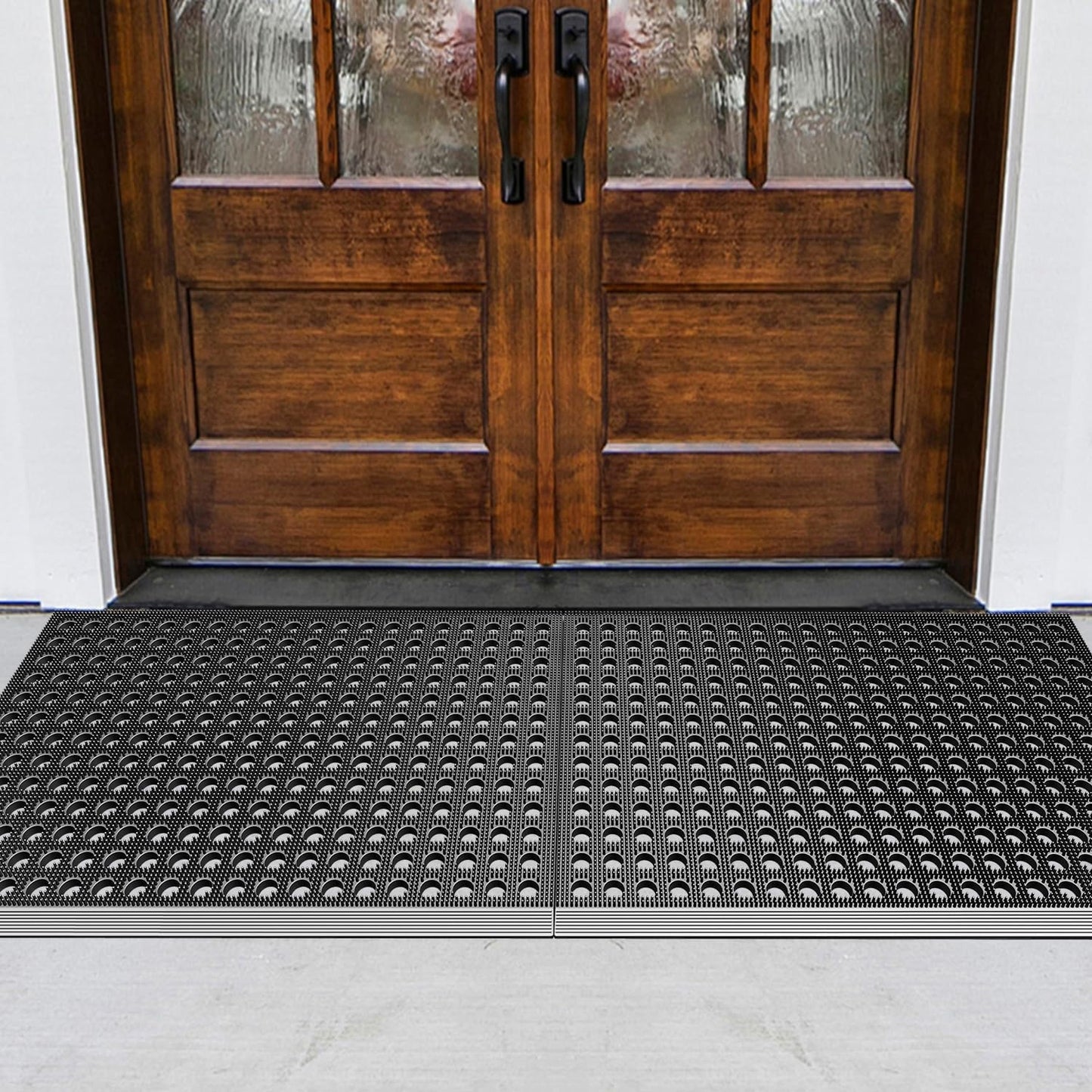 Mibao Front Door Mat Outside Entrance, Heavy Duty Welcome Rubber Doormat Waterproof, All Weather Dirt Trapper Non-Slip Drainage Doormat, Entry Mat for Garage Home Pool Commercial, 17" x 29.5", Black