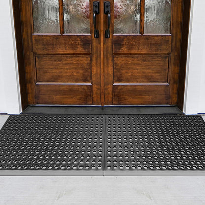 Mibao Front Door Mat Outside Entrance, Heavy Duty Welcome Rubber Doormat Waterproof, All Weather Dirt Trapper Non-Slip Drainage Doormat, Entry Mat for Garage Home Pool Commercial, 17" x 29.5", Black