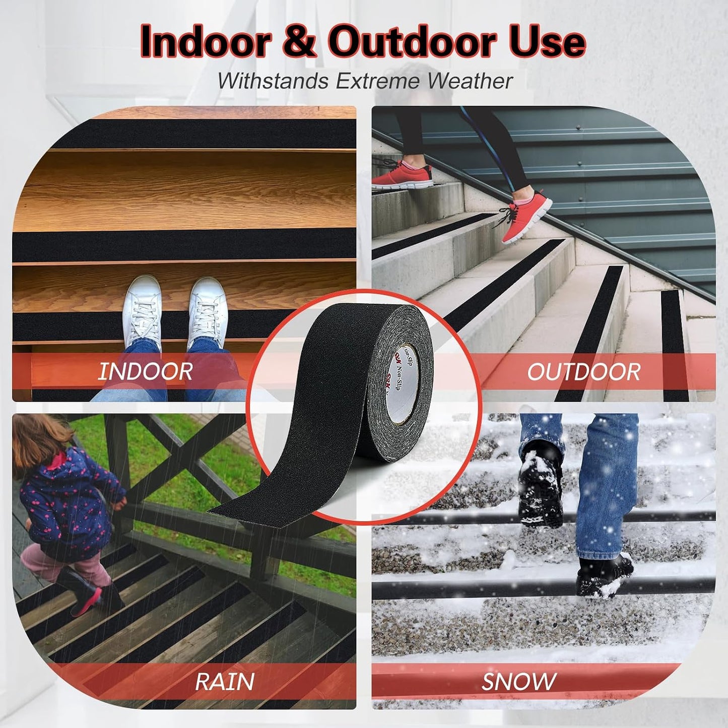 S&X Premium Outdoor Anti-Slip Tape - 4" x 60' Black Non-Slip Traction for Stairs, Ramps, Walkways, Boats, Weatherproof, High Traction, Long-Lasting Safety Solution