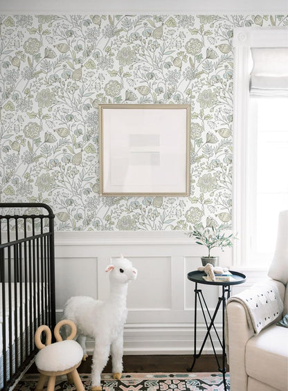 HeloHo Blue Floral Wallpaper Peel and Stick Self Adhesive Removable Wall Paper 16.1" X 118" Renter Friendly Waterproof Wallpaper Contact Paper for Furniture Living Room Bedroom Decor