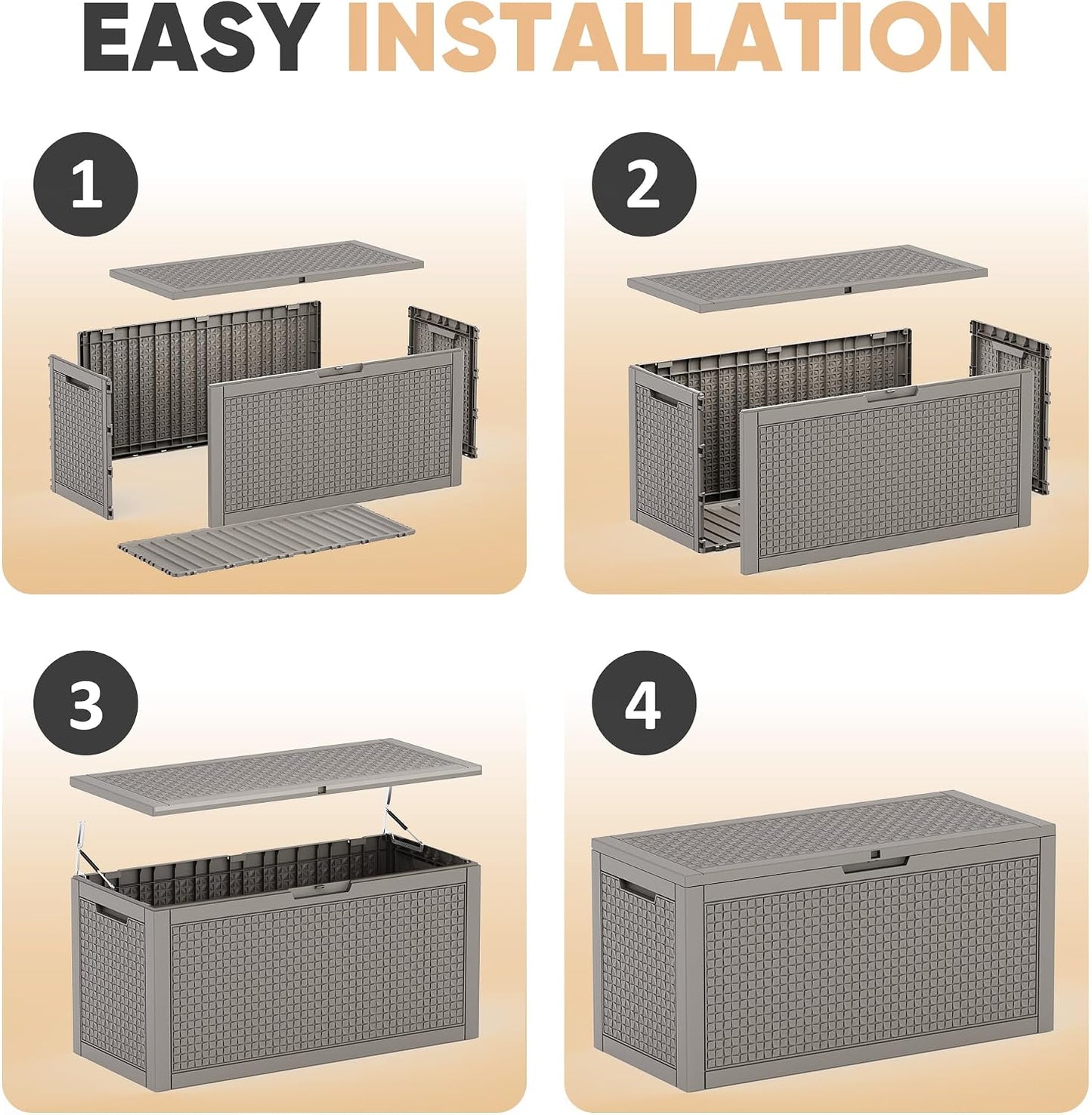 EasyUp 33 Gallon Resin Deck Box Waterproof, UV Resistant Outdoor Storage Box for Delivery, Porch, Patio and Garden, Stripe Black
