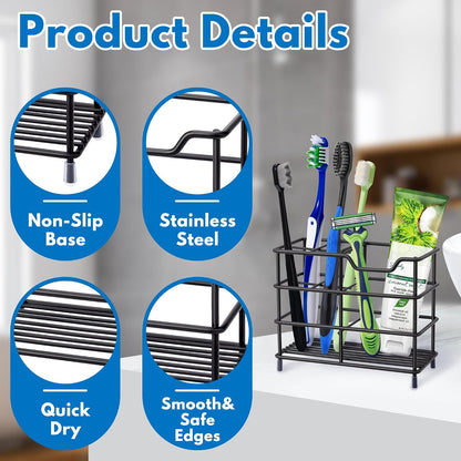 Urbanstrive 304 Stainless Steel Bathroom Toothbrush Holder Toothpaste Holder Stand Bathroom Accessories Organizer (Black, Small)