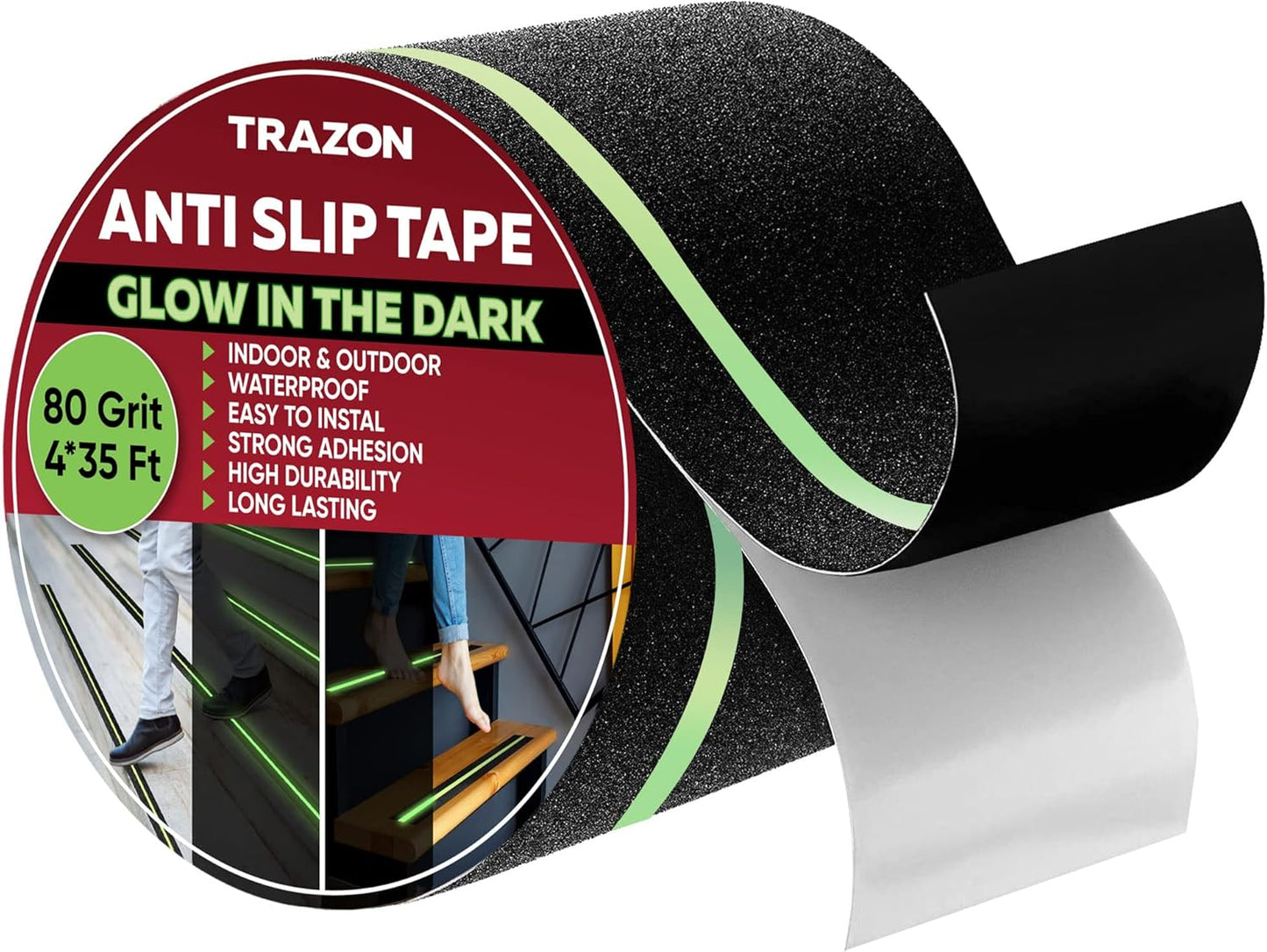 Grip Tape - Heavy Duty Anti Slip Tape for Stairs Outdoor/Indoor Waterproof 4Inch x 35Ft Safety Non Skid Roll for Stair Steps Ramp Traction Tread Staircases Grips Adhesive Non Slip Strips Walk Black