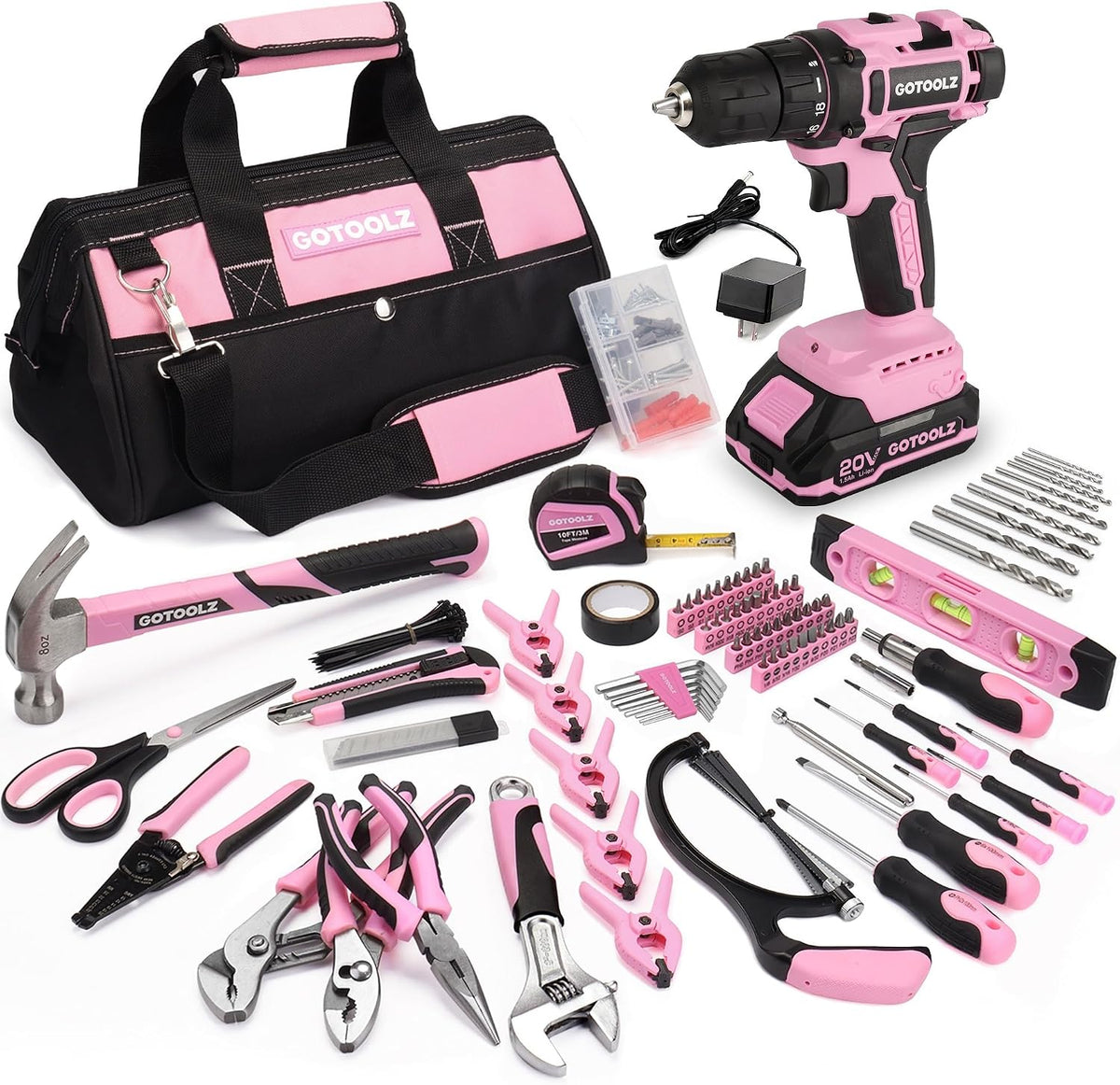 269-Piece Home Tool Set, General Household Repairing Tool Kit with Storage Bag, Basic Hand Tool Kit Set for Home Maintenance, DIY and Crafts(Pink)