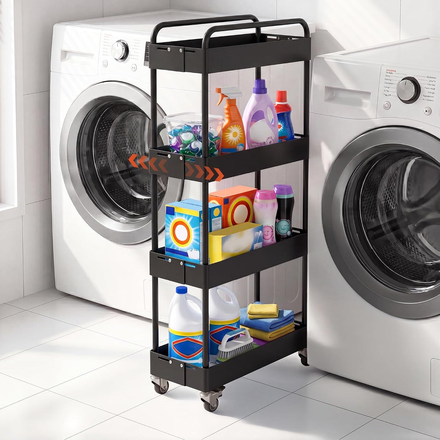 HOTEAGLE Three Tier Rolling Cart, Adjustable Width & High Adaptability | Metal Utility Storage Carts with Wheels, Ideal Storage Organizer for Livingroom, Kitchen and Bathroom