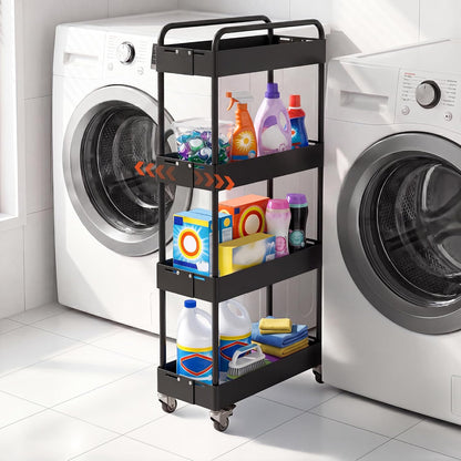 HOTEAGLE Three Tier Rolling Cart, Adjustable Width & High Adaptability | Metal Utility Storage Carts with Wheels, Ideal Storage Organizer for Livingroom, Kitchen and Bathroom
