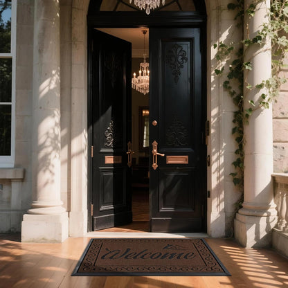 Yimobra Welcome Mat, Heavy Duty Sturdy Door Mats for Home Entrance Outdoor Indoor, Front Doormat for Outside Patio Floor Entry Porch Garage Office, Waterproof, Low Profile, 29.5x17, Black Grey