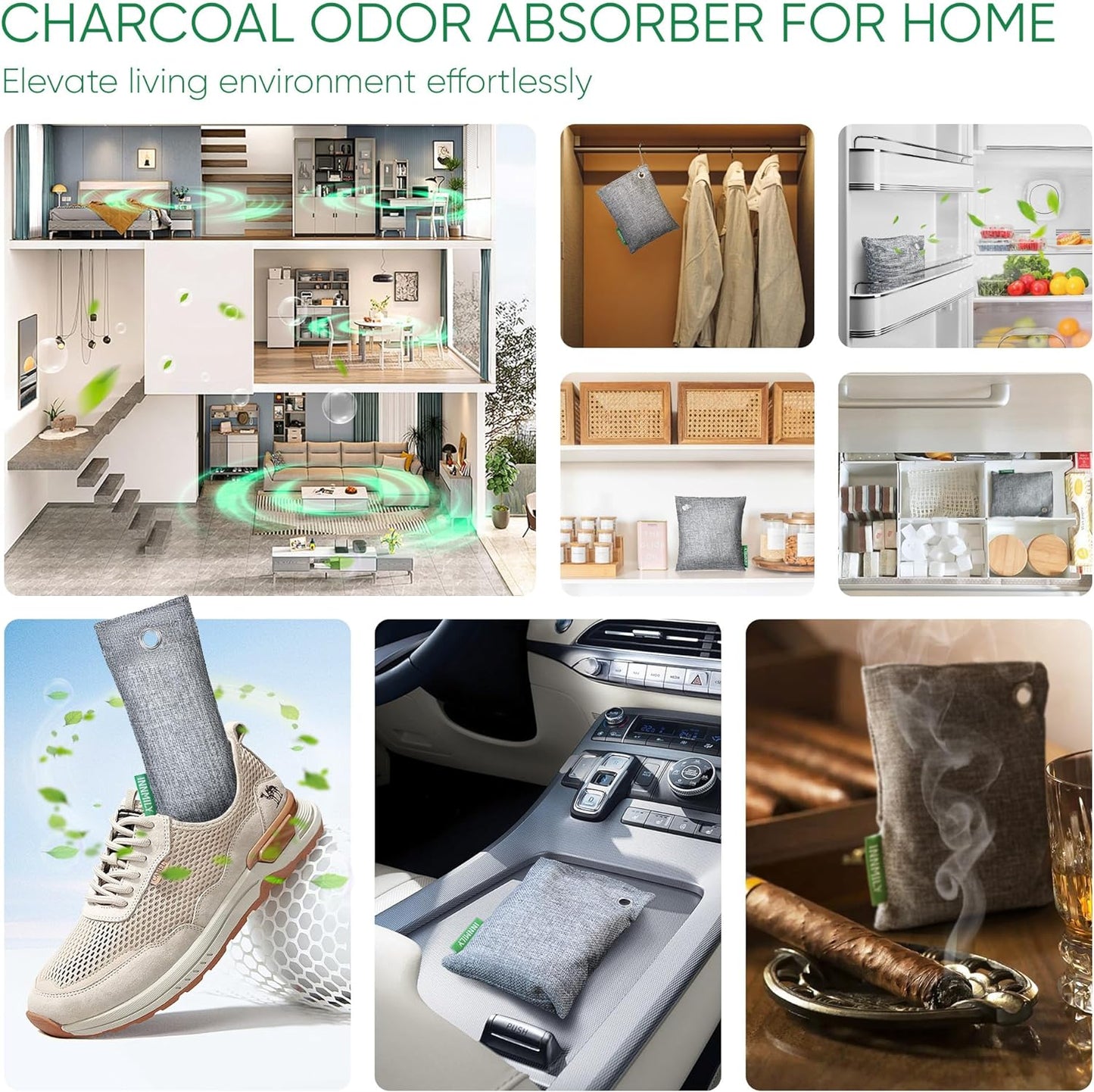 Activated Charcoal Odor Absorber,6 Pack Nature Odor Eliminator for Shoes, Bamboo Charcoal Air Purifying Bags,Shoe Deodorizer for Fresh Sneakers,Shoe Smell Remover