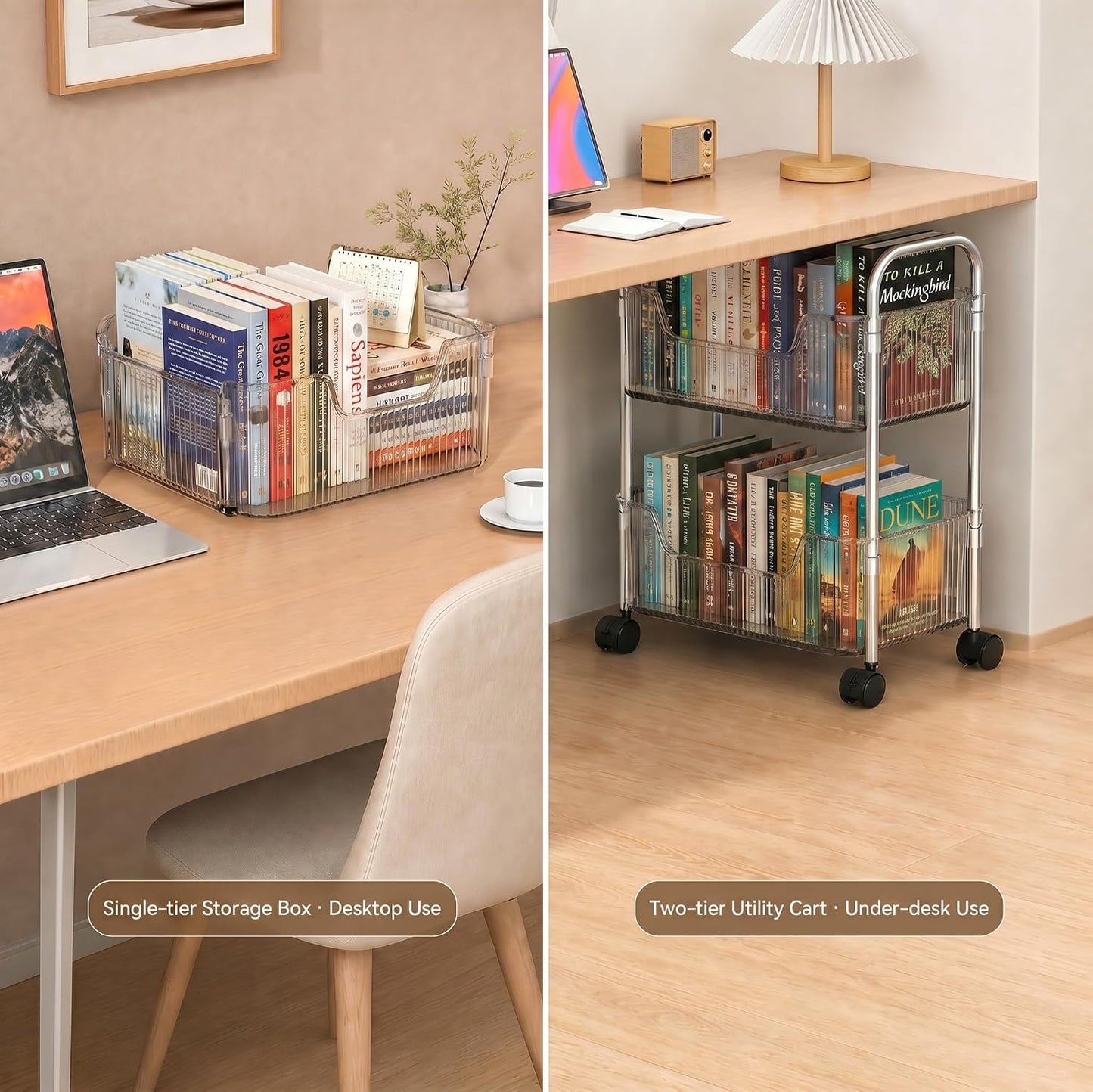 3 Tier Rolling Cart with Lockable Wheels, Clear Acrylic Slim Utility Cart, 13" x 8.3" x 26" Narrow Storage Organizer for Bathroom, Kitchen, Office - Lightweight & Tool-Free Assembly (Clear)