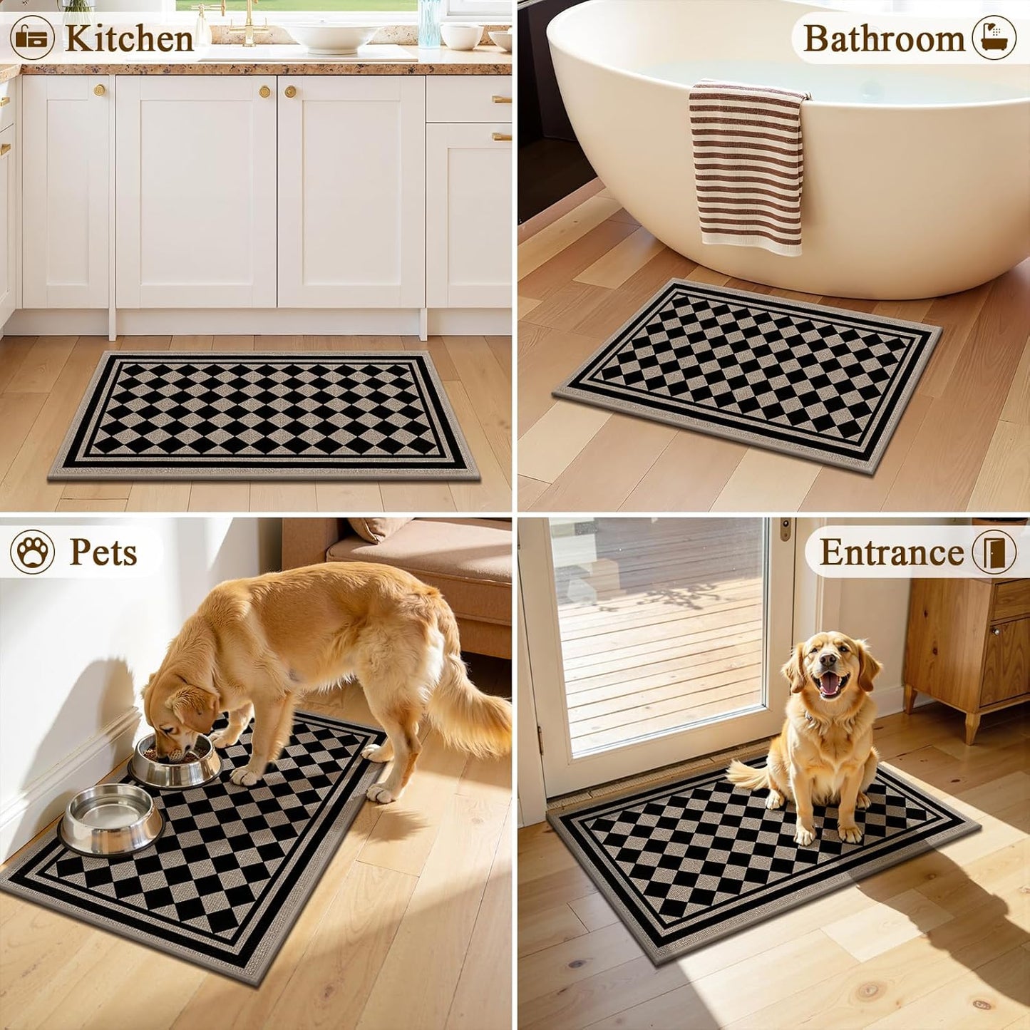 Vaukki Indoor Door Mat 17"x30", Ultra Thin Doormat Indoor Entrance, Non Slip Rubber Backed Inside Welcome Mat for Front Door, Low-Profile Washable Dirt Trapper Entry Floor Mat for Entryway, Sweet Home
