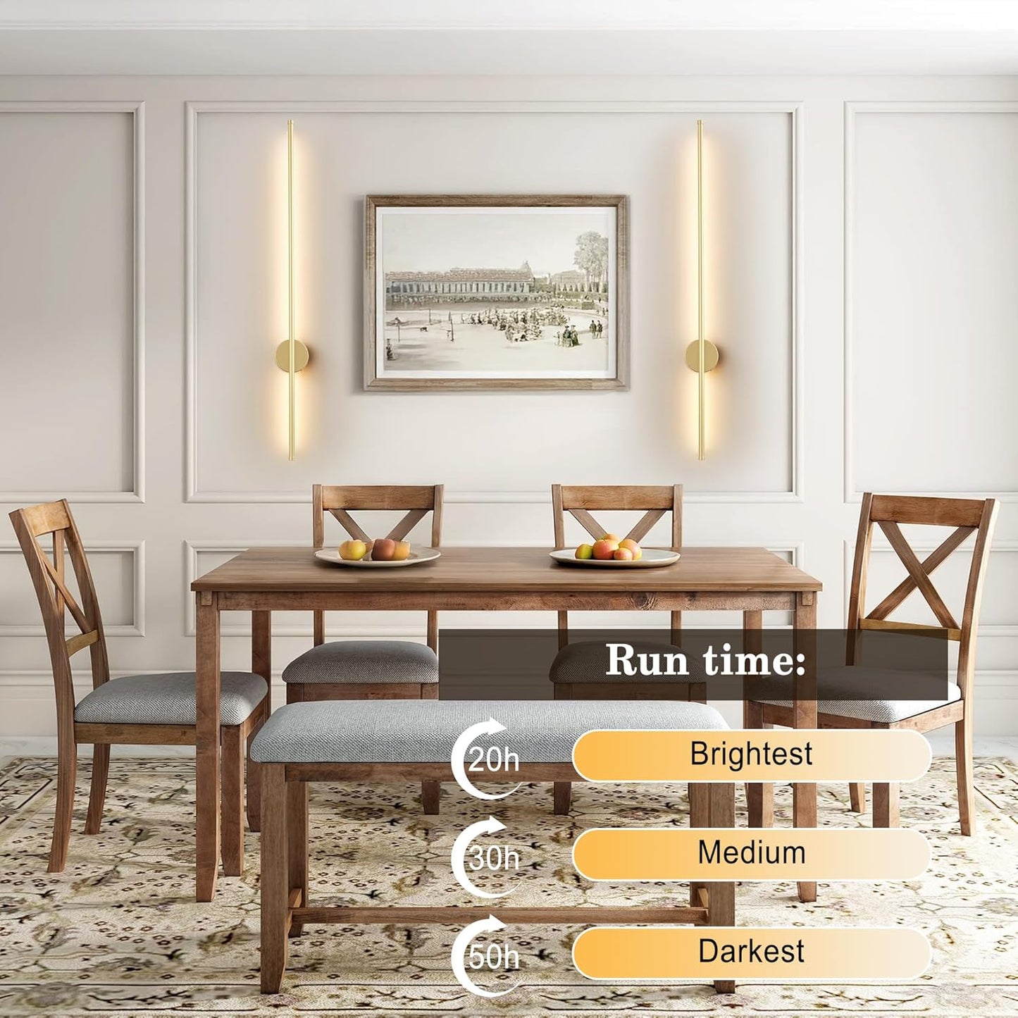 Battery Operated Modern Wall Sconces, Dimmable Wireless Wall Light Set of Two with Remote Control, 3 Color Temperatures, Rechargeable LED Wall Sconce for Bedroom, Living Room, Hallway, 23.6 Inch Brass