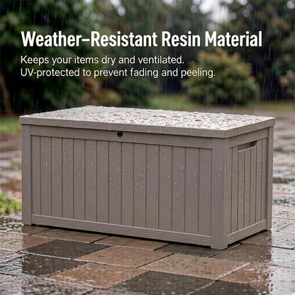 MAKINO 152 Gallon Resin Outdoor Storage Box, Waterproof Deck Box with Lockable Lid, Outside Storage Box for Patio Furniture, Pool Accessories, Garden Tools, Storage Bench for Backyard, Porch, Black