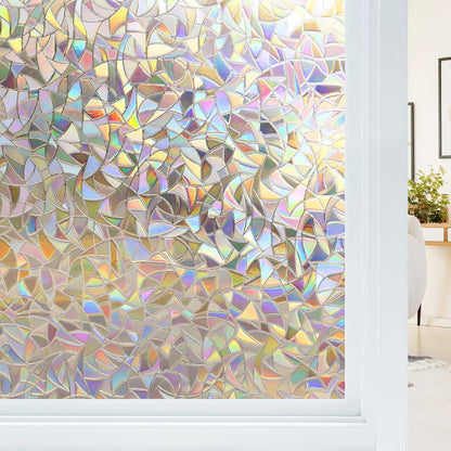 Haton Window Privacy Film, Stained Glass Rainbow Film Decorative Window Clings, Static Cling Sun Blocking Stickers Decals Coverings Tint for Home Heat Control, Non-Adhesive 17.5" x 78.7"