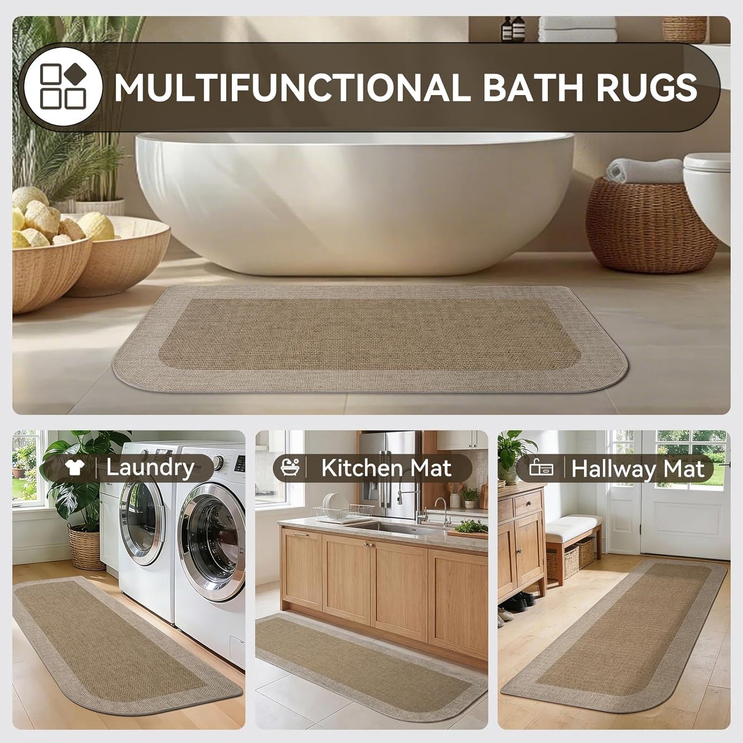 YDKGL Ultra Thin Bathroom Rugs Mat Quick Dry Absorbent Non Slip Bath Mat Bath Mats for Bathtub Mat Bathroom Carpet Fit Under Door Washable Floor Rubber Half Round Bath Rugs Grey 16x24