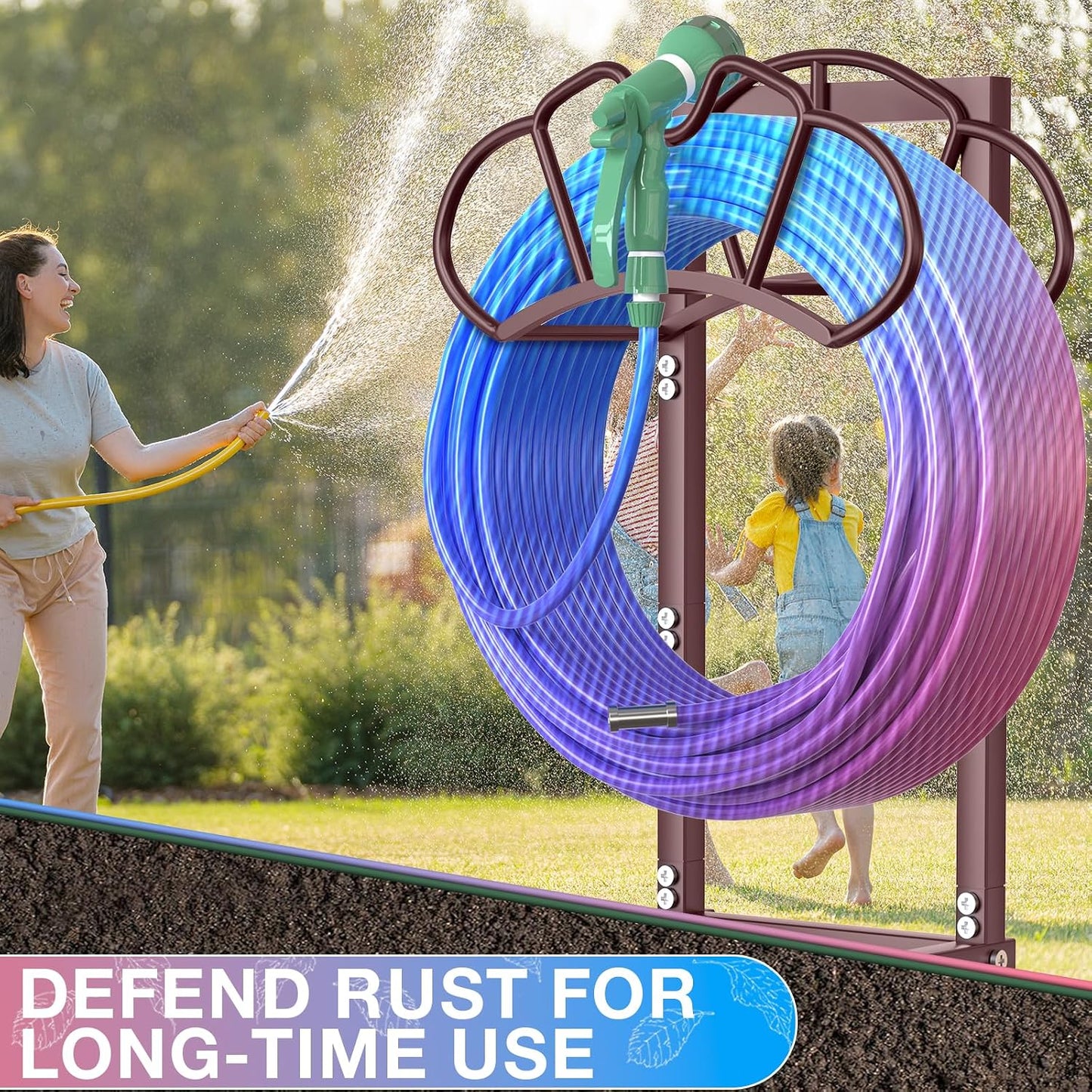 Qatsrin New Garden Hose Holder, Super Stable Water Hose Holders Stand Holds 160-Feet Hose, Rustproof Freestanding Hose Storage Hanger Rack for Outside Yard Lawn Farm, Black