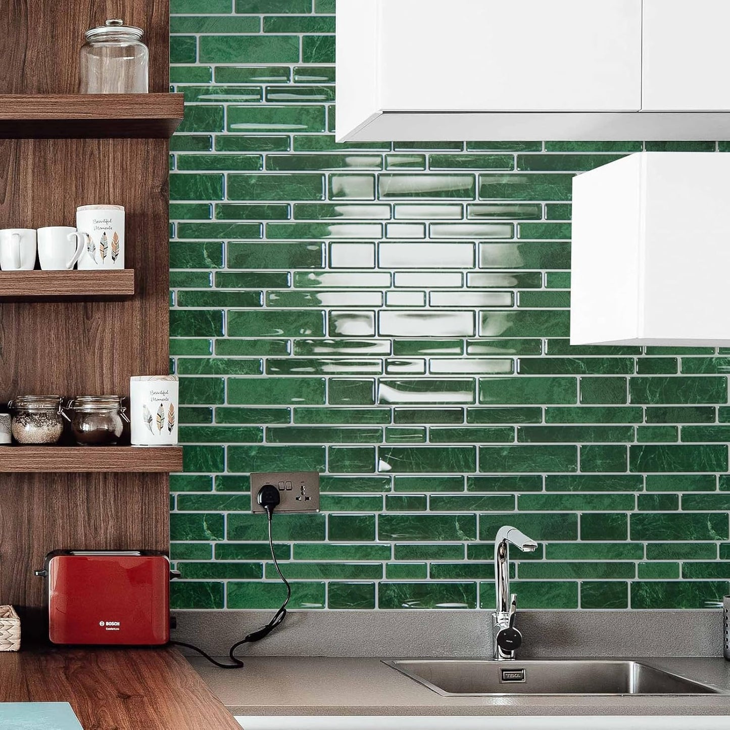 Art3d 10-Sheet Premium Stick On Kitchen Backsplash Tiles, 12"x12" Peel and Stick Self Adhesive Wall Tiles, White Marble Design
