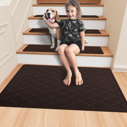 KOOTETA Stair Treads for Wooden Steps Indoor, 15 Pack 8" X 30" Non Slip Carpet Stair Treads with Reusable Adhesive for Kids Elders and Dogs, Surface Polyester TPR Backing Stair Runner Rugs, Dark Grey