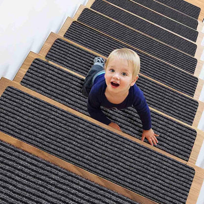 HengLiSam 8" X 30" (2 in Pack) Non-Slip Carpet Stair Treads, Indoor Stair Runners for Wooden Steps,Stair Rugs for Kids Elders and Pets with Reusable Adhesive, Gray