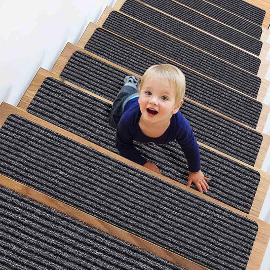 HengLiSam 8" X 30" (2 in Pack) Non-Slip Carpet Stair Treads, Indoor Stair Runners for Wooden Steps,Stair Rugs for Kids Elders and Pets with Reusable Adhesive, Gray