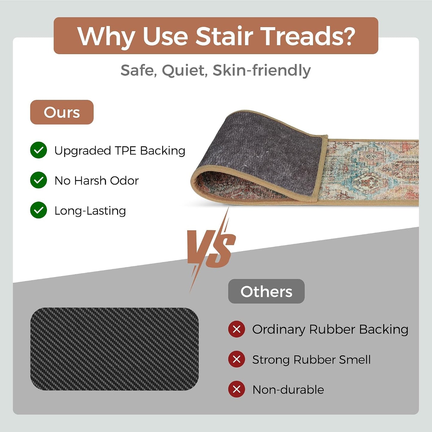 sarben Non Slip Stair Treads for Wooden Steps 15PCS - 8"x30" Indoor Safety Carpet, Edging Mats with TPE Adhesive Backing, Pet and Elderly Friendly Stair Rugs (Taupe) - Colors B