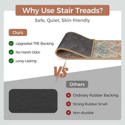 sarben Non Slip Stair Treads for Wooden Steps 15PCS - 8"x30" Indoor Safety Carpet, Edging Mats with TPE Adhesive Backing, Pet and Elderly Friendly Stair Rugs (Taupe) - Colors B