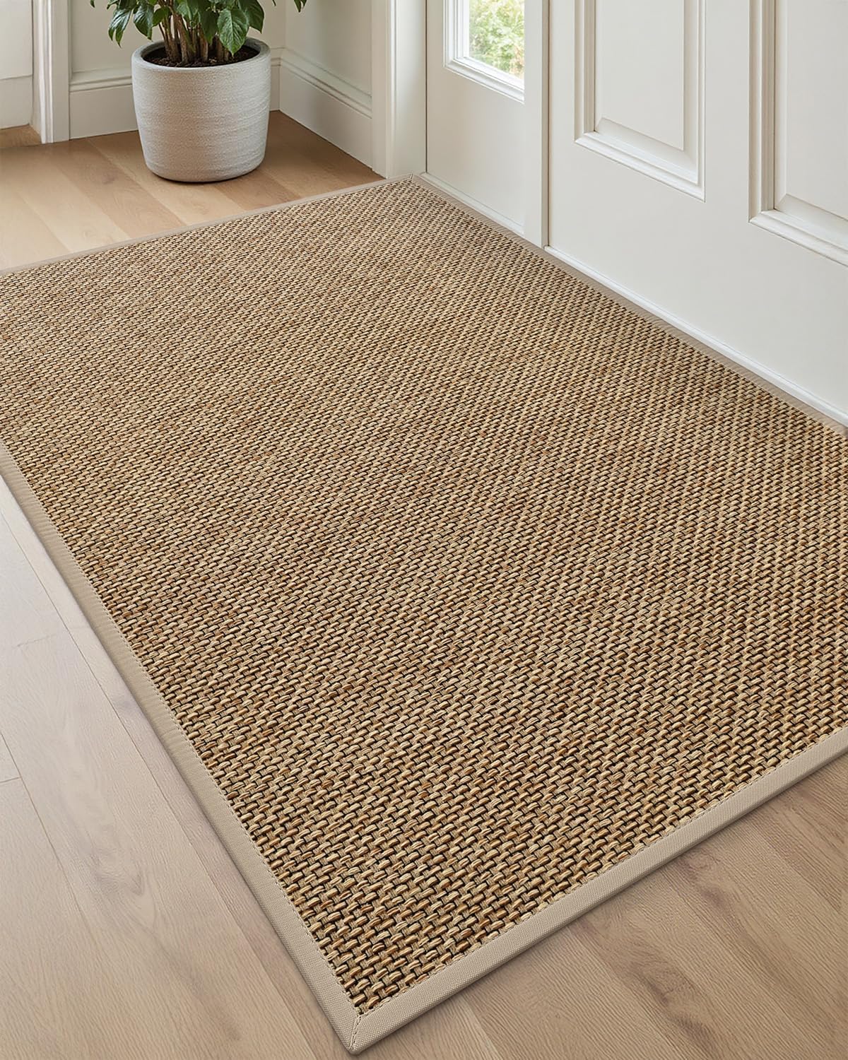 DEXI Ultra Thin Entryway Indoor Door Mat 24x36, Non Slip Rubber Backing Inside Entry Mat, Low Profile Easy Clean Dirt Trapper Doormat for Inside Entrance Patio, Beige