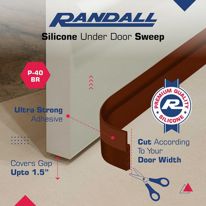 Adhesive Backed Door Draft Stopper – Silicone Under Door Sweep for Interior & Exterior Doors, Noise & Air Insulation, Self Stick Weather Stripping Door Seal, 2" W x 39" L (White) by Randall Mfg