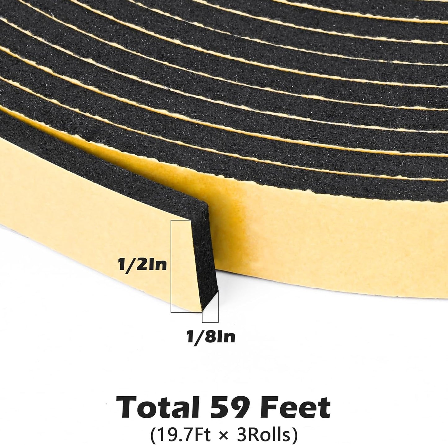 ToLanbbt White Door Window Weather Stripping Self Adhesive Foam Tape High Density Foam Sealing Strip Window Insulation Weatherproof Gasket Tape for Doors and Windows (1/2" W X 1/8" T X 16.5')