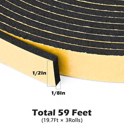 ToLanbbt White Door Window Weather Stripping Self Adhesive Foam Tape High Density Foam Sealing Strip Window Insulation Weatherproof Gasket Tape for Doors and Windows (1/2" W X 1/8" T X 16.5')
