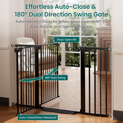 Cumbor 30-46" Baby Gate for Stairs, Mom's Choice Awards Winner-Auto Close Dog Gate for The House, Gifts for Mom, Easy Install Pressure Mounted Pet Gates for Doorways, Black