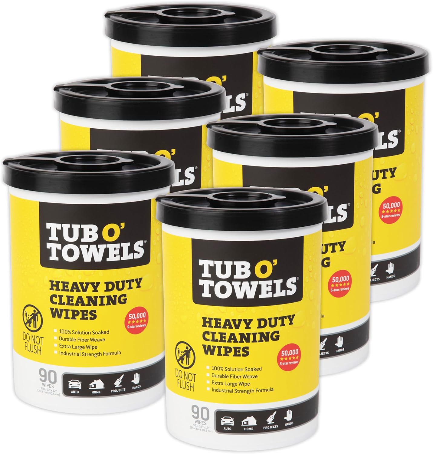 Tub O' Towels Heavy-Duty Multi-Surface Cleaning Wipes, 7" x 8", 40 Count Canister, Removes Grease, Grime, and Tough Stains, Durable Disposable White Wipes for Home, Garage, and Outdoor Cleaning Tasks | industrial-disposable-wipes