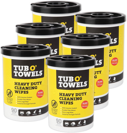 Tub O' Towels Heavy-Duty Multi-Surface Cleaning Wipes, 7" x 8", 40 Count Canister, Removes Grease, Grime, and Tough Stains, Durable Disposable White Wipes for Home, Garage, and Outdoor Cleaning Tasks | industrial-disposable-wipes