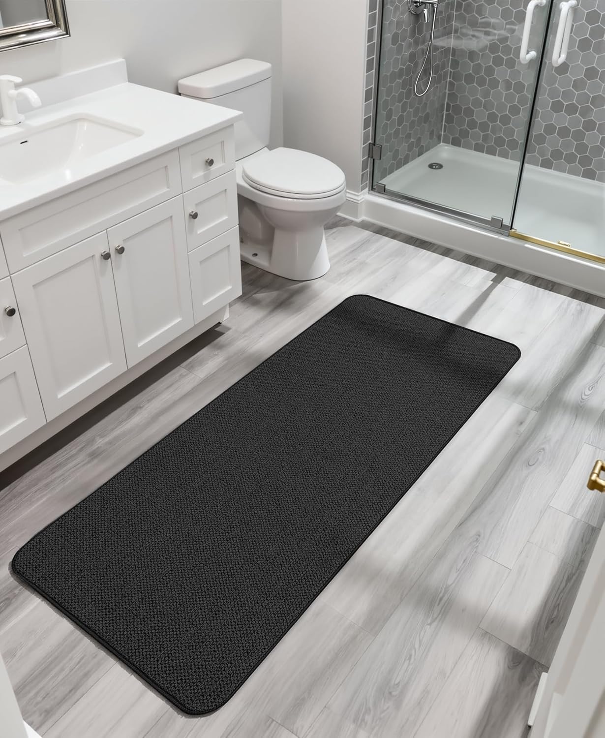 Bath Mat,Ultra Thin Bathroom Rugs,Rubber Bath Mats for Bathroom,No Slip Bath Rugs,Quick Dry,Machine Washable,Low Pile,Absorbent,Shower Outside,Sink,Home Decor Accessories.Grey,1'5"x2'3"(17x27Inch)