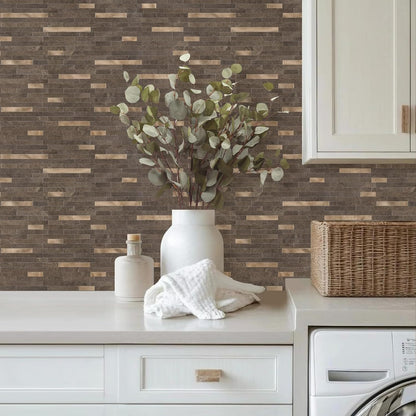 STICKGOO 20 Sheets Peel and Stick Backsplash Tile, Stick on Backsplash for Kitchen and Bathroom, White Sandstone Look PVC Mixed Metal Gold Self Adhesive Wall Tiles