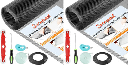 Secopad Window Screen Door Repair Kit, 48" x 177" Screen Door Mesh Replacement Kit, Durable Fiberglass Mesh Roll with Tools for Windows Doors Patio and Porch Replacement, Black