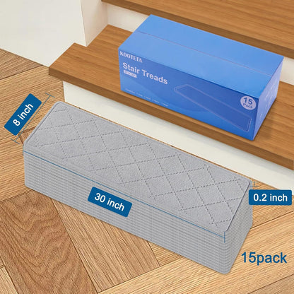 KOOTETA Stair Treads for Wooden Steps Indoor, 15 Pack 8" X 30" Non Slip Carpet Stair Treads with Reusable Adhesive for Kids Elders and Dogs, Surface Polyester TPR Backing Stair Runner Rugs, Dark Grey