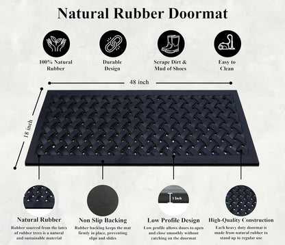 A1HC Outdoor Doormat, Natural Rubber, 18" x48”, Ideal for Outside entryway,Dirt Shoe Scraper,Heavy Duty Door mat for Indoor Outdoor,Rug Mats for Entry,Patio, Welcome Mats