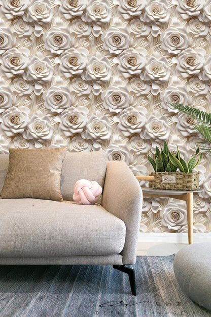 Floral Peel and Stick Wallpaper 3D Effect Interior Wall Décor Contact Paper Self Adhesive Removable Renter Friendly for Bedroom Living Cabinet Room 17.7in x 9.8ft (Not Textured Wallpaper