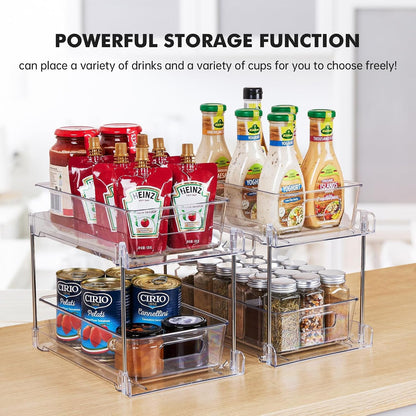 2 Pack Clear Bathroom Organizers and Storage, 2 Tier Pull Out Under Sink Cabinet Organizer Plastic Drawer Organization and Storage for Bathroom and Kitchen