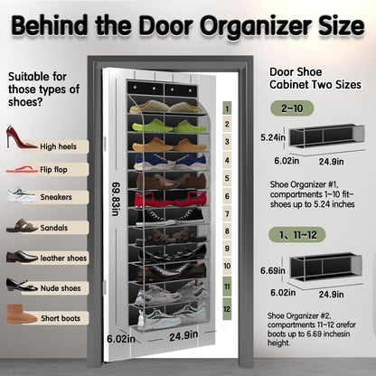 Kotkn Over The Door Shoe Organizer with 12 Large Breathable Pockets - Durable Hanging Storage for the Entire Family's Shoes (White)