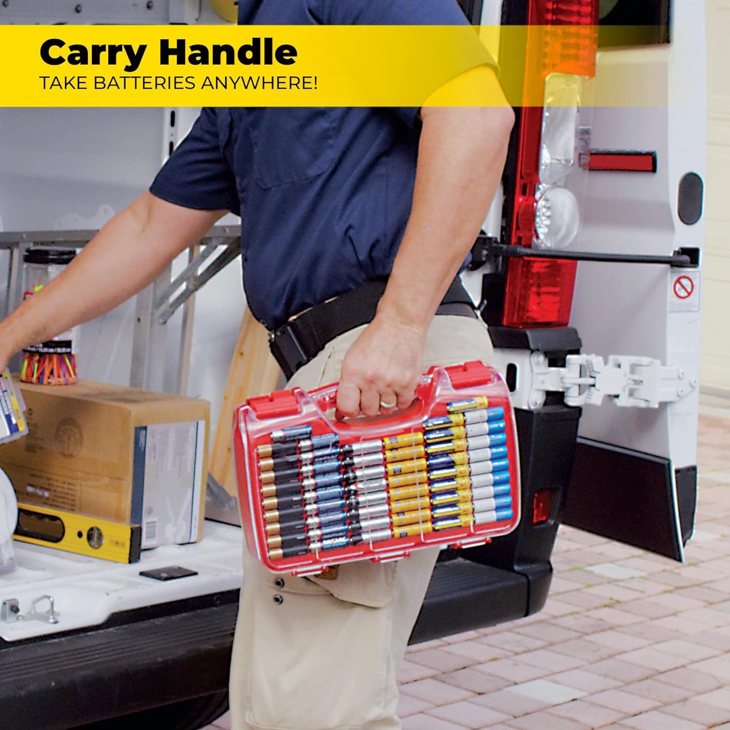 Battery Daddy Storage & Organizer Case with Tester, Stores & Protects Up to 180 Batteries, Double-Sided, Clear Locking Lid, Secure Latches & Portable Carrying Handle - White (Batteries Not Included)