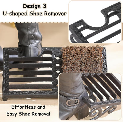 Cast Iron Boot Brush Scraper Outdoor, Black Heavy Duty Boot Scrubber Brush with Angled Design, Outdoor Shoe Scrapers with Brushes, All Weather Boot Scraper for Home Porch Entryway Garden Farmhouse