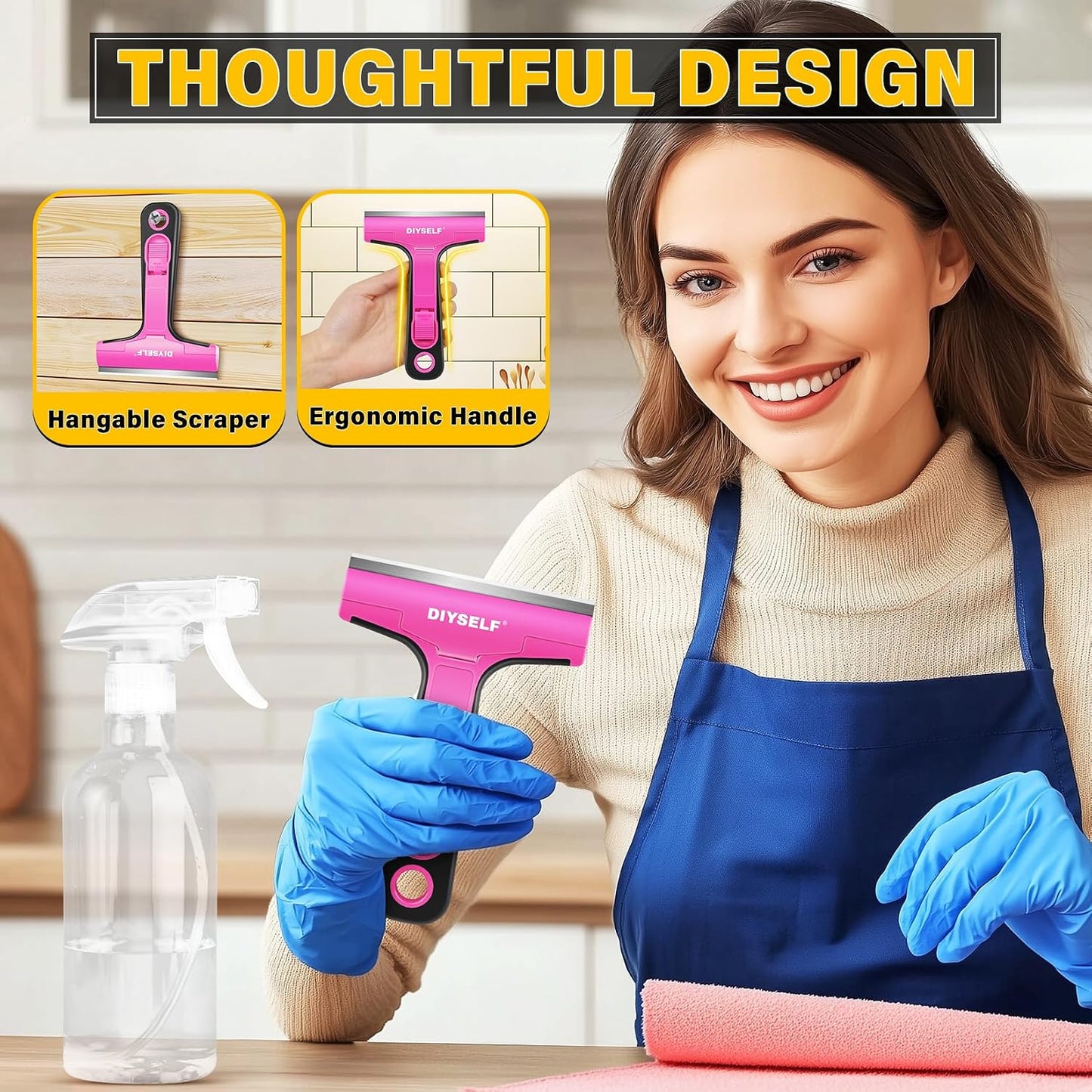 DIYSELF Razor Blade Scraper, 1 Pack Scraper Tool with 10pcs 4-Inch Blades, Razor Scraper for Cleaning Glass, Window, Stove Top, Oven, Kitchen, Cooktop, Shower Door, Sticky Residue, Tile, Wallpaper