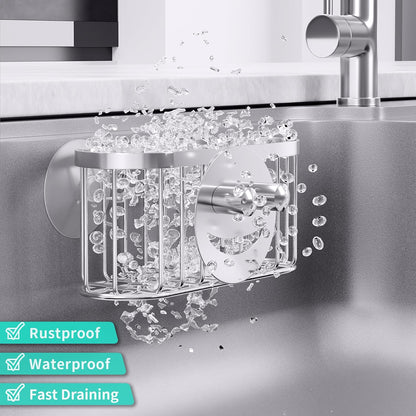 HapiRm Multifunctional Sponge Holder with Unique M-Shaped, 2 Installation Methods Kitchen Sink Caddy Organizer, Rustproof Stainless Steel Kitchen Organizers and Storage Essentials - Black