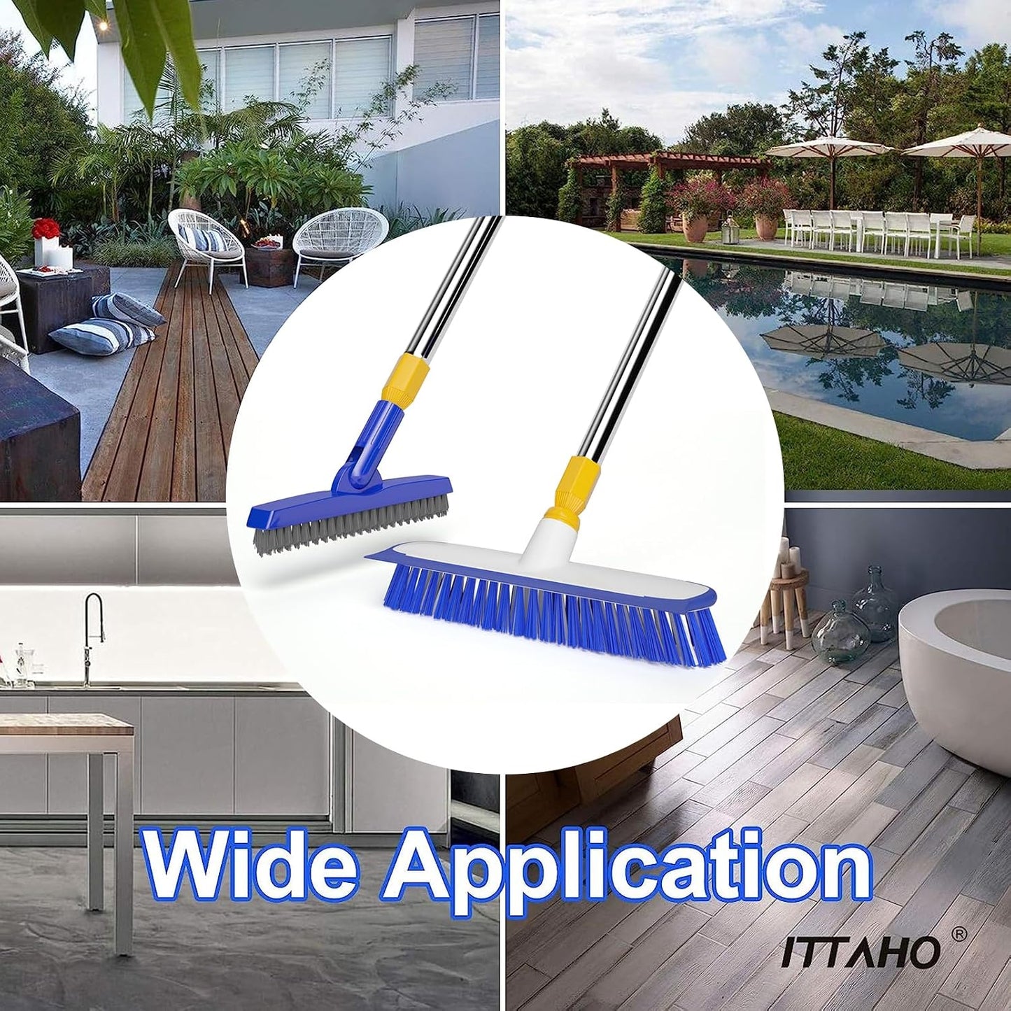 2 Pack Grout Brush with Long Handle, 56.5'' Swivel Grout Cleaning Brush,V-Shape Grout Scrub Brush, Extendable Handle Grout Cleaner Brush for Tile Floors，Bathroom,Baseboard,Shower,Corner