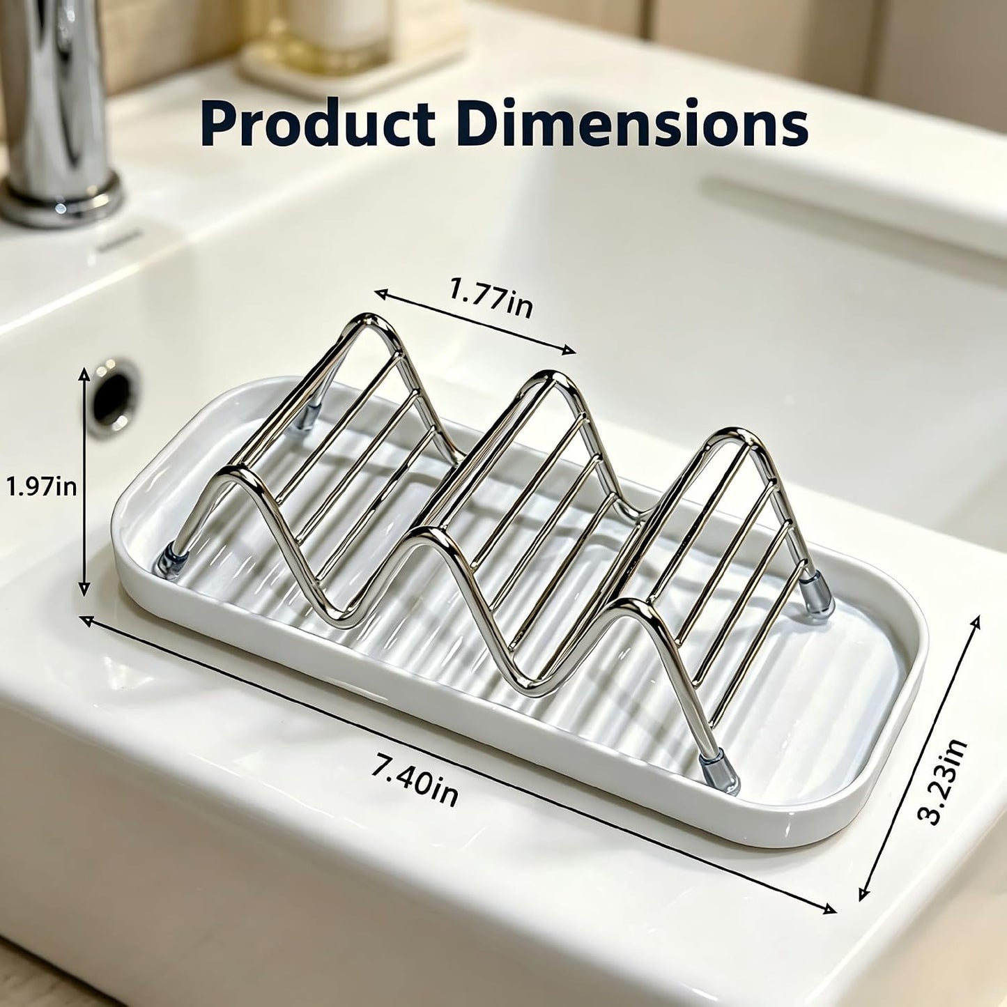 304 Stainless Steel Wavy Soap Dish, Self Draining Shampoo Bar Holder with Removable Drip Tray, Rustproof Quick Dry Bar Soap Organizer for Shower Bathroom Kitchen, Holds 2-3 Bars, 1 Pack